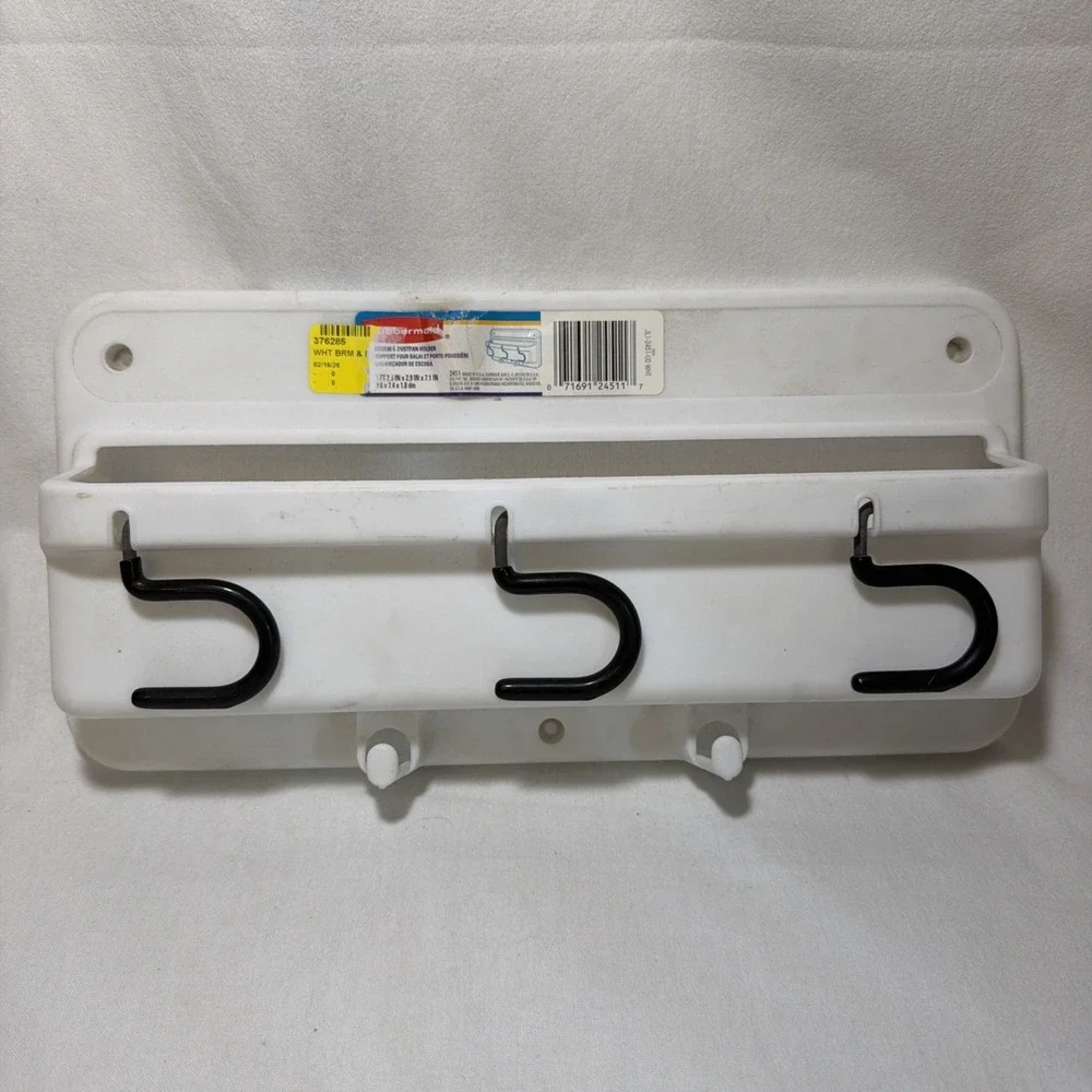 Rubbermaid Broom And Mop Organizer Wall Mount # 2451 USA 2014 White Vintage